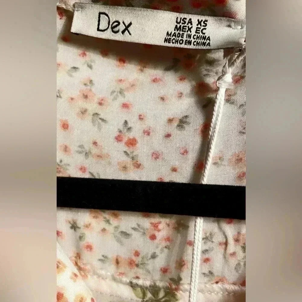 NWT Dex orange  cream smock waist floral mid sleeve dress XS - Picture 4 of 5